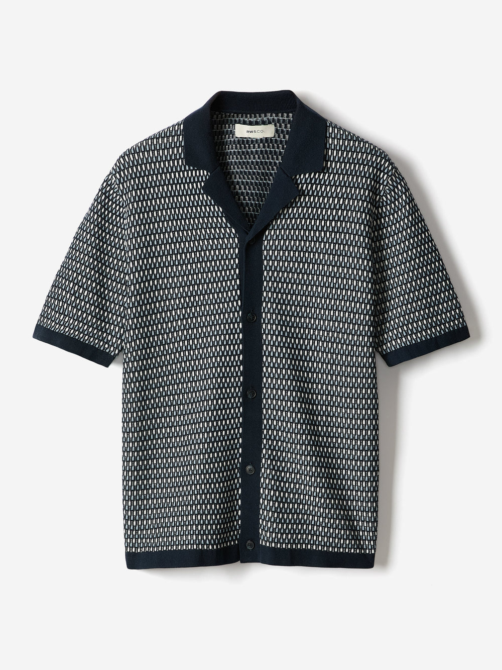 Striped Short-Sleeve Shirt Sweater with Camp Collar rw&co Special Offer