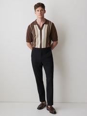 Striped Short-Sleeve Sweater with Johnny Collar rw&co On Sale
