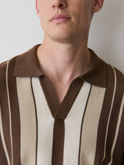Striped Short-Sleeve Sweater with Johnny Collar rw&co On Sale