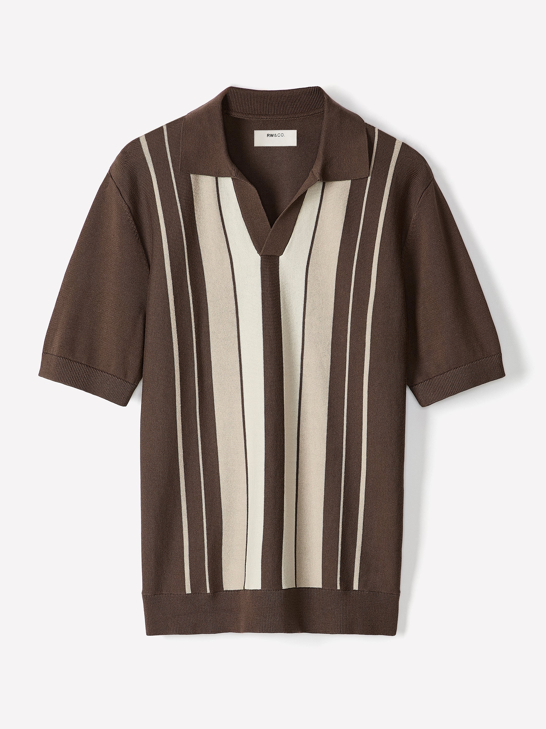 Striped Short-Sleeve Sweater with Johnny Collar rw&co On Sale