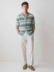 Striped Short-Sleeve Sweater with Shirt Collar rw&co Exclusive Sale Price