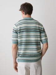 Striped Short-Sleeve Sweater with Shirt Collar rw&co Exclusive Sale Price