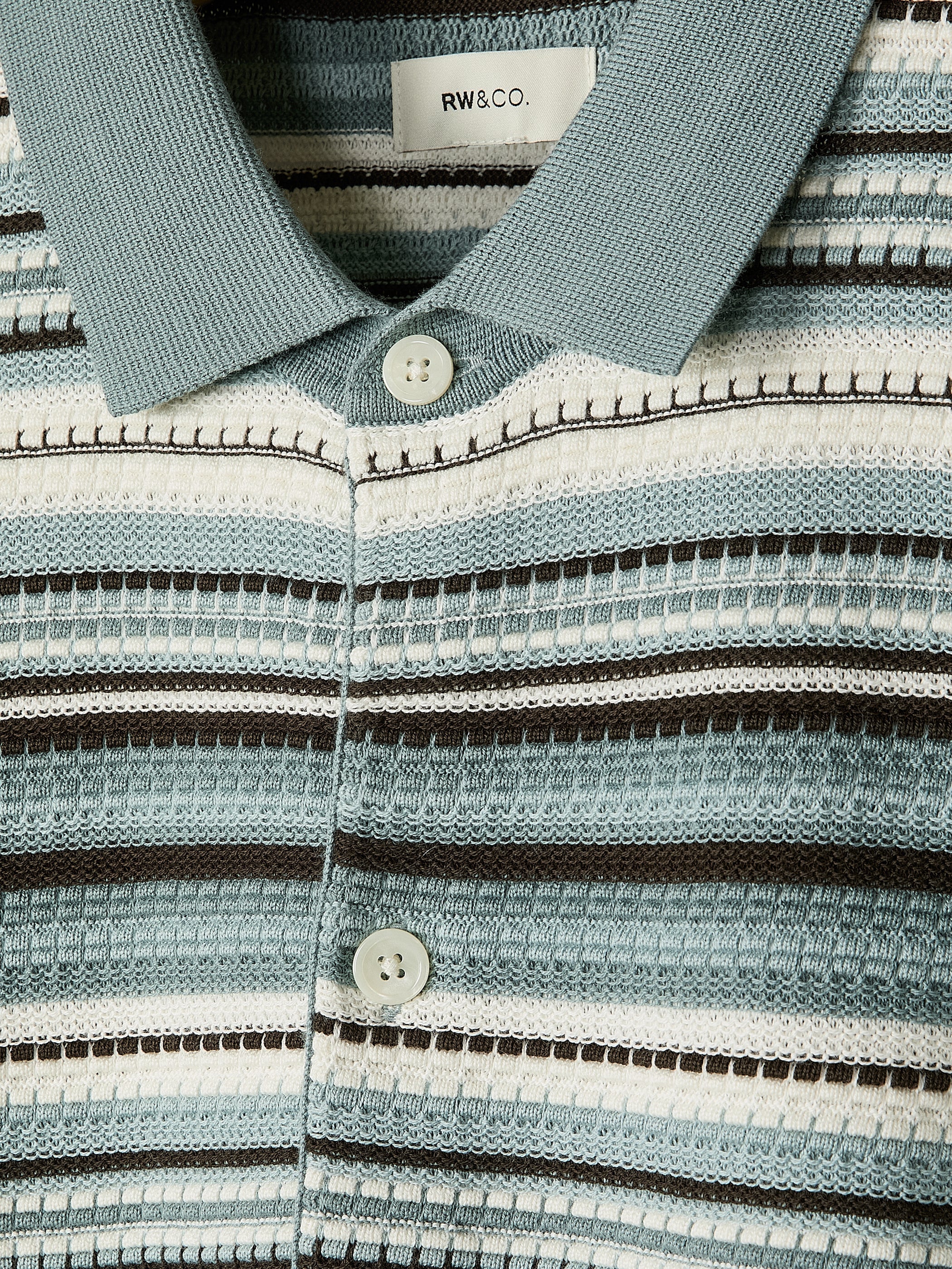 Striped Short-Sleeve Sweater with Shirt Collar rw&co Exclusive Sale Price