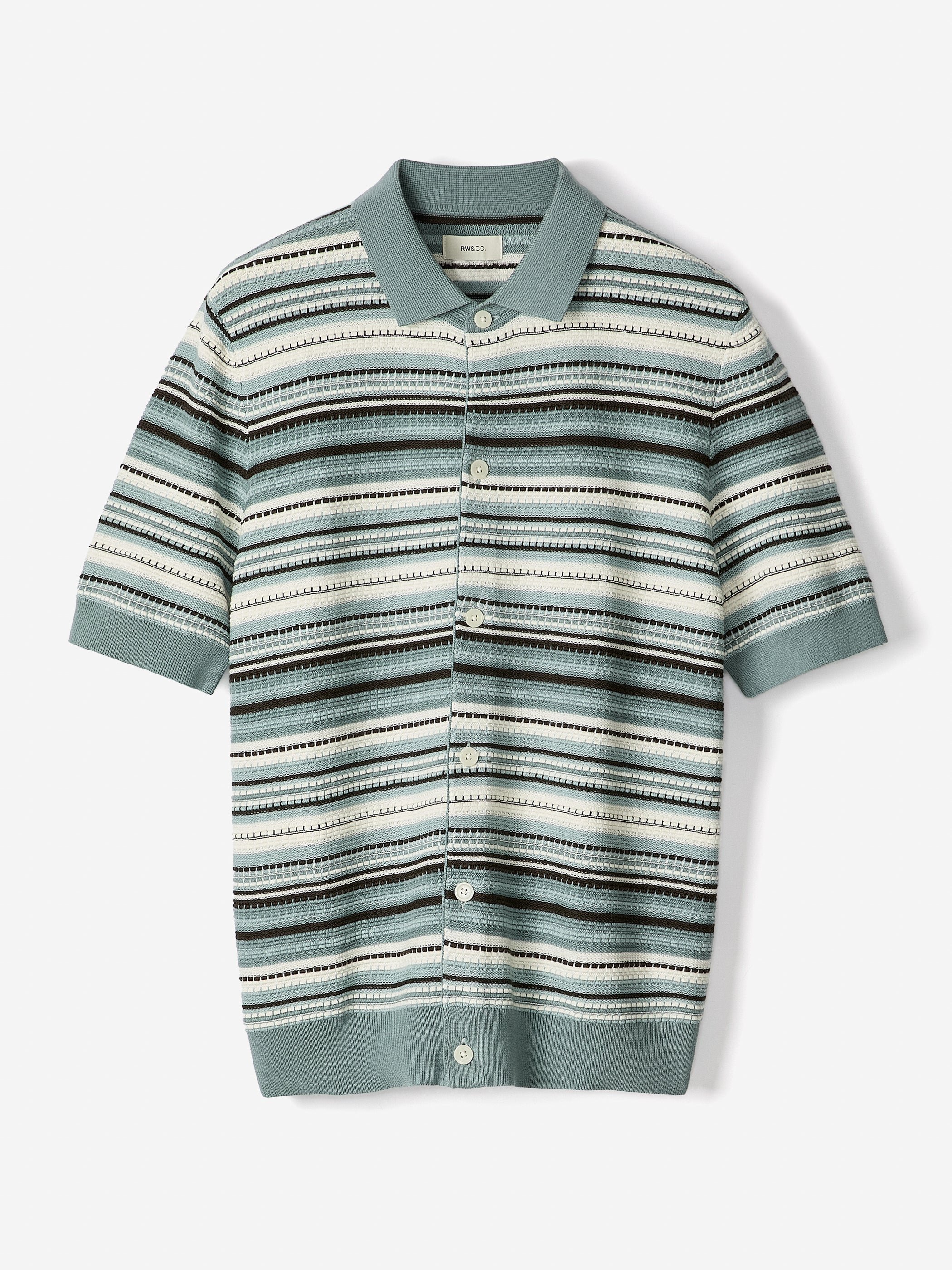 Striped Short-Sleeve Sweater with Shirt Collar rw&co Exclusive Sale Price