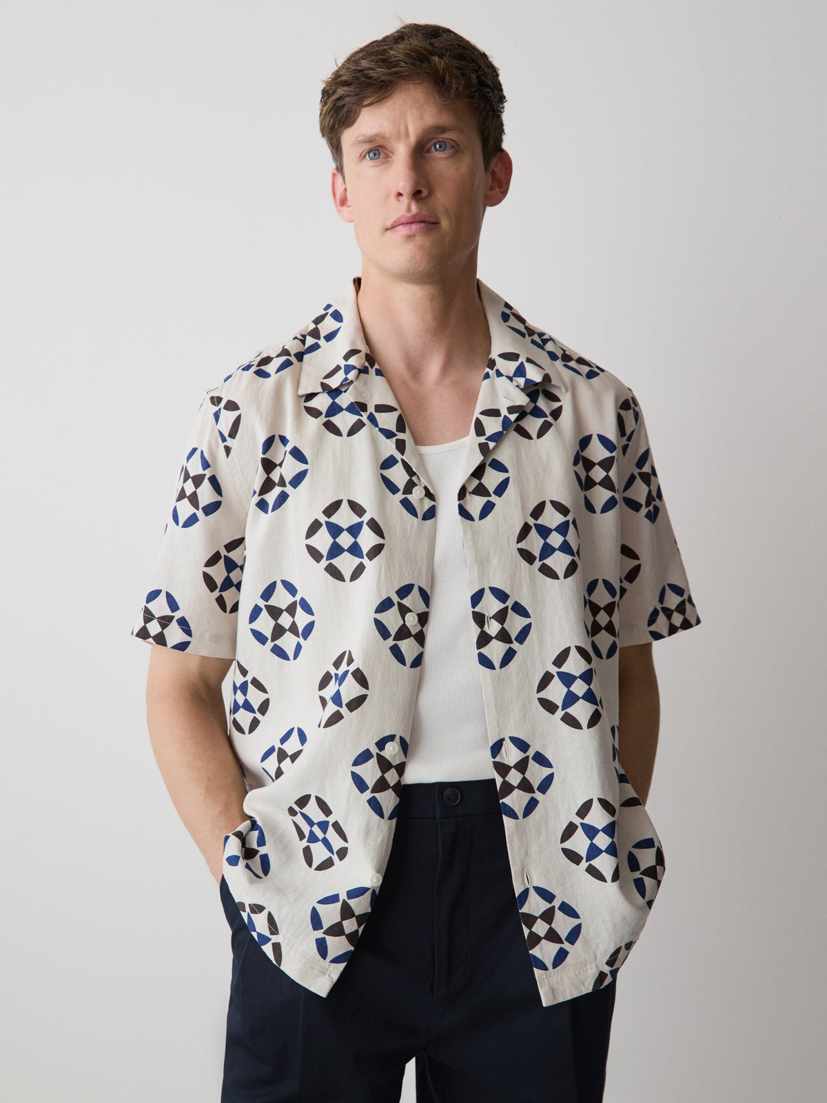 Linen-Blend Short-Sleeve Shirt with Print rw&co Great Value Deal