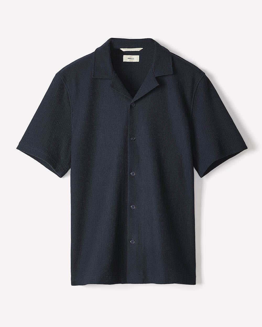 Short-Sleeve Textured Shirt with Camp Collar rw&co Limited Time Discount