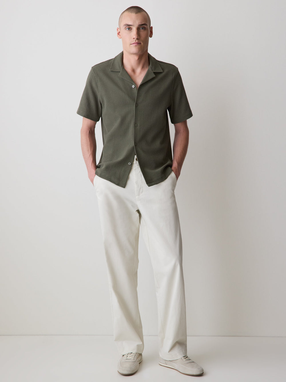 Short-Sleeve Textured Shirt with Camp Collar rw&co Limited Time Discount