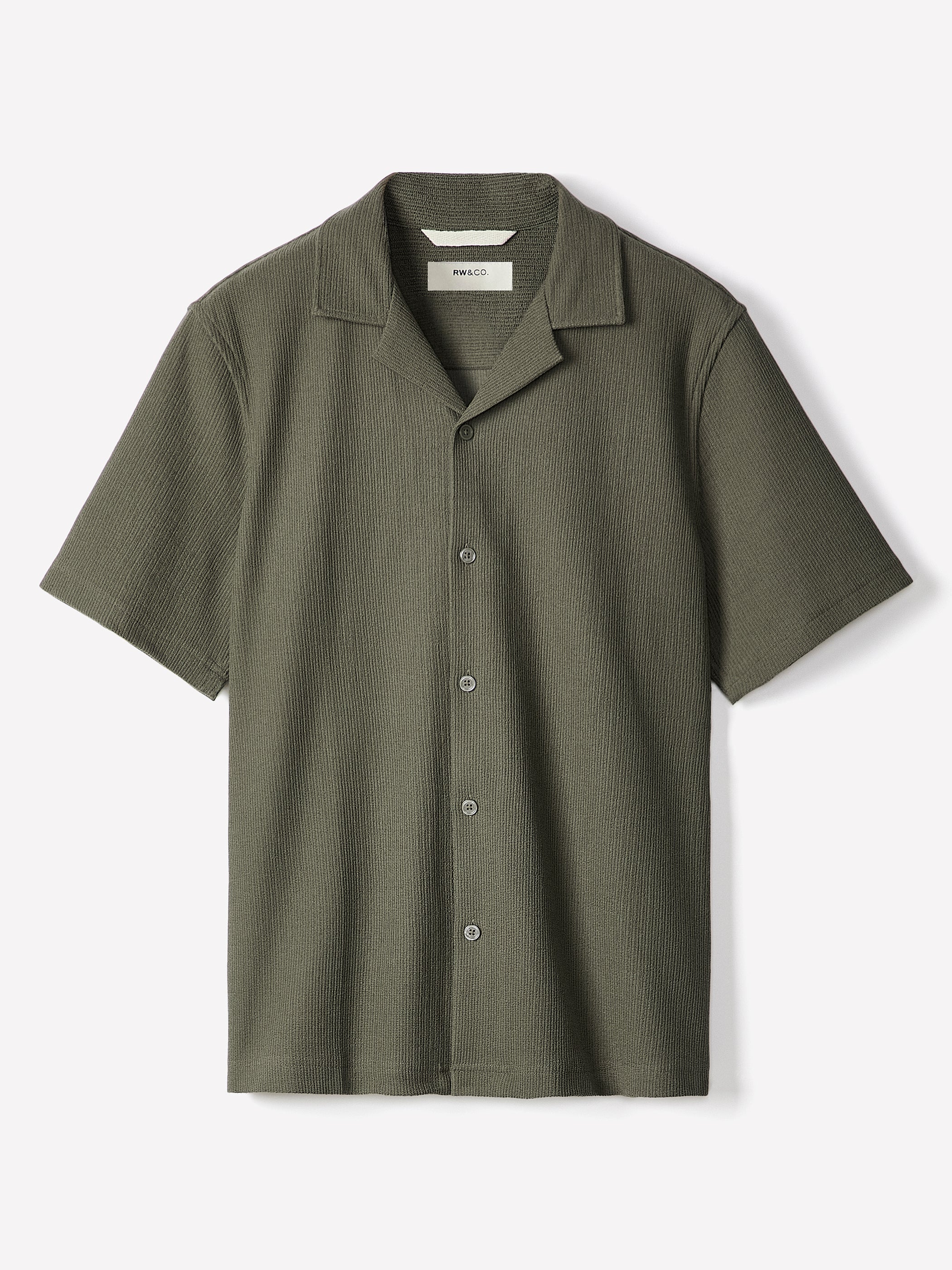 Short-Sleeve Textured Shirt with Camp Collar rw&co Limited Time Discount