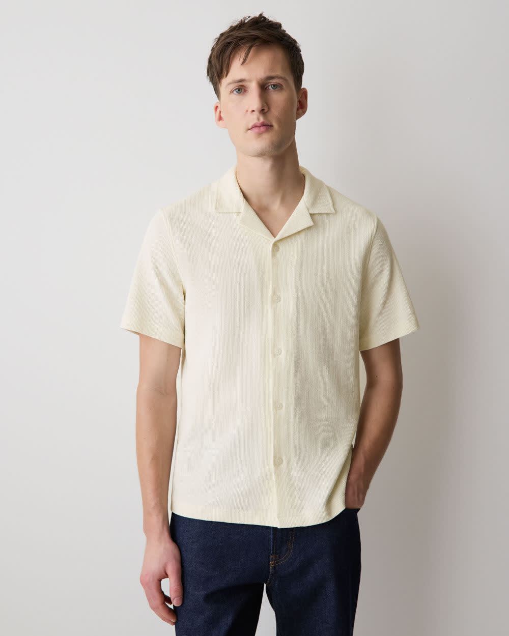 Short-Sleeve Textured Shirt with Camp Collar rw&co Limited Time Discount
