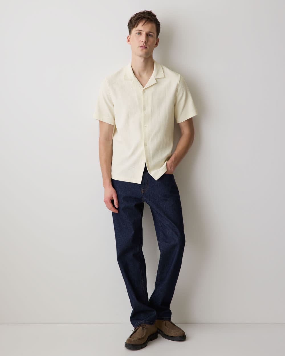 Short-Sleeve Textured Shirt with Camp Collar rw&co Limited Time Discount