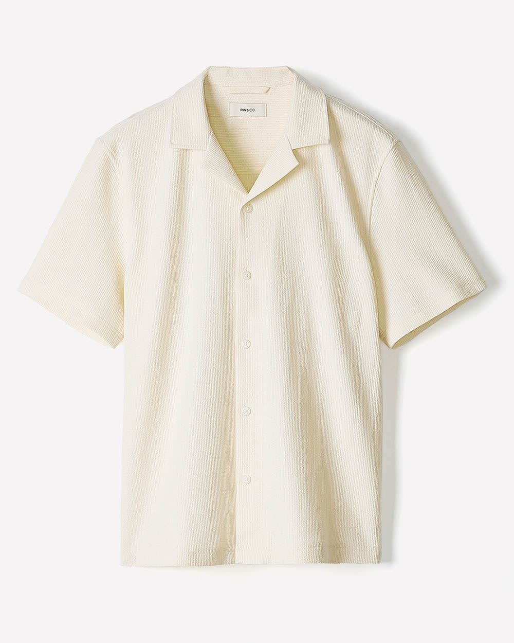 Short-Sleeve Textured Shirt with Camp Collar rw&co Limited Time Discount