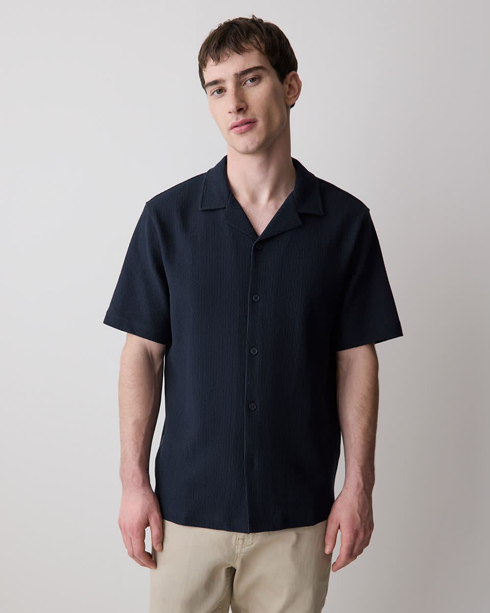 Short-Sleeve Textured Shirt with Camp Collar rw&co Limited Time Discount