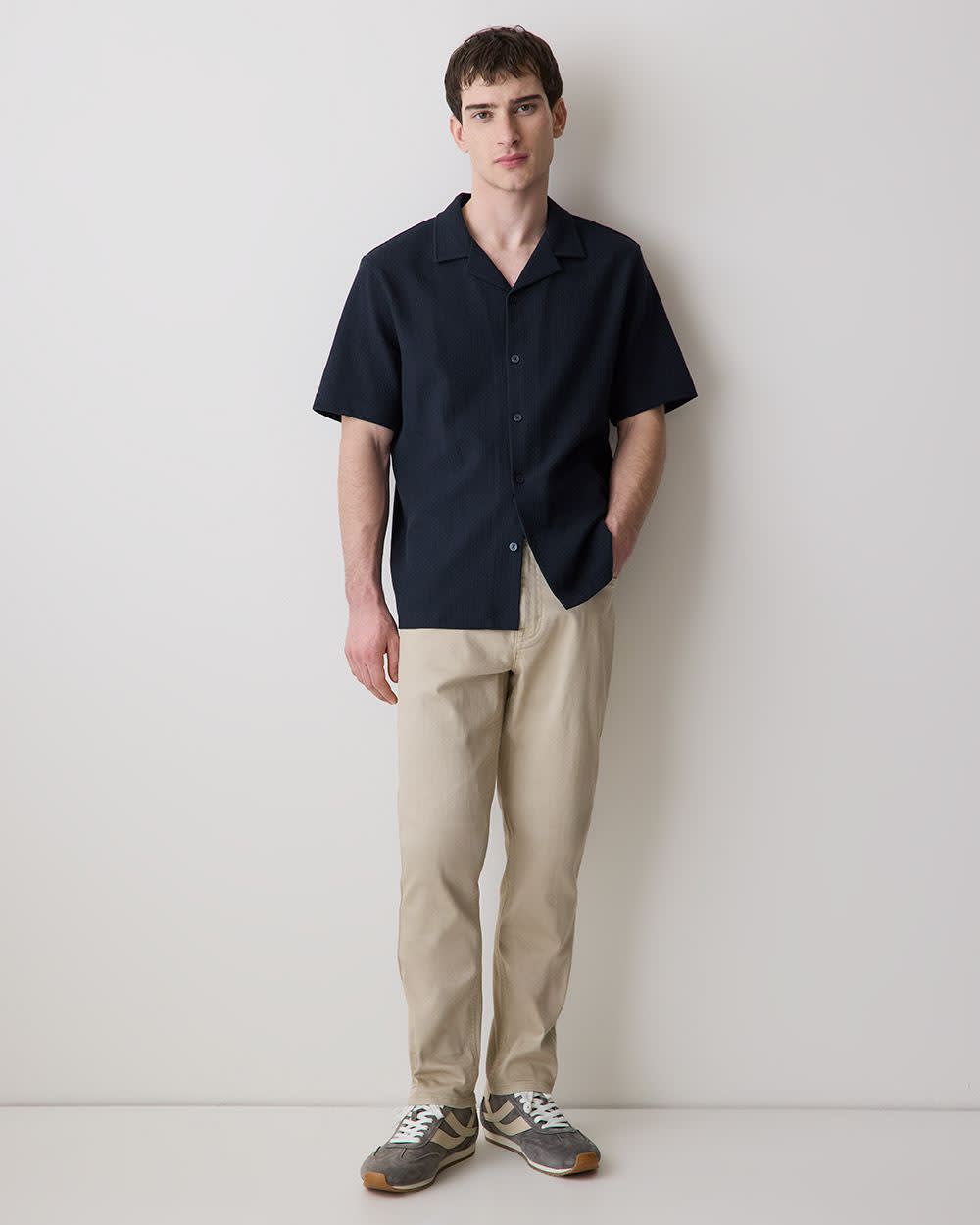 Short-Sleeve Textured Shirt with Camp Collar rw&co Limited Time Discount