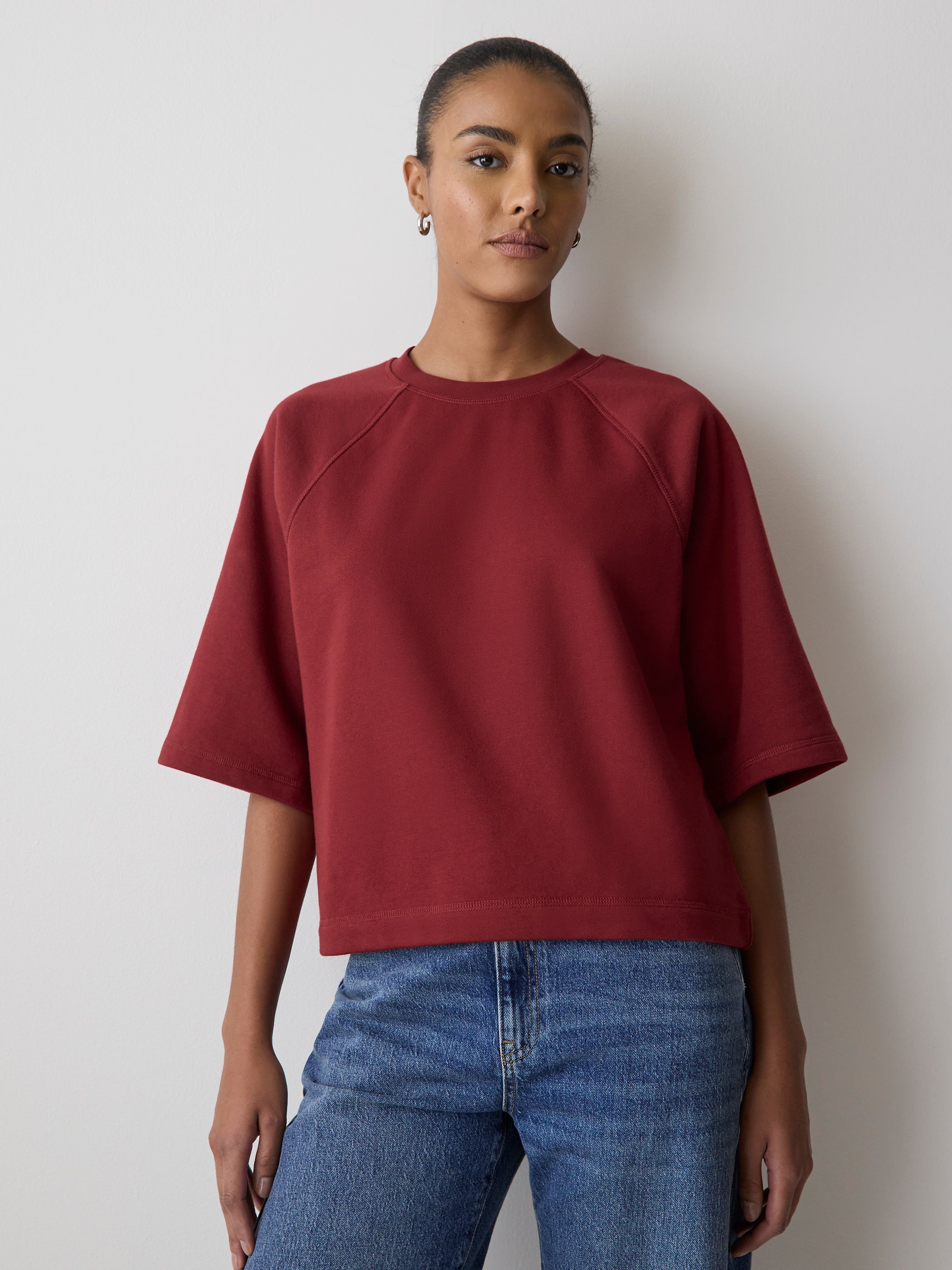 Short-Raglan-Sleeve Crew-Neck French Terry Top rw&co Special Promo Price