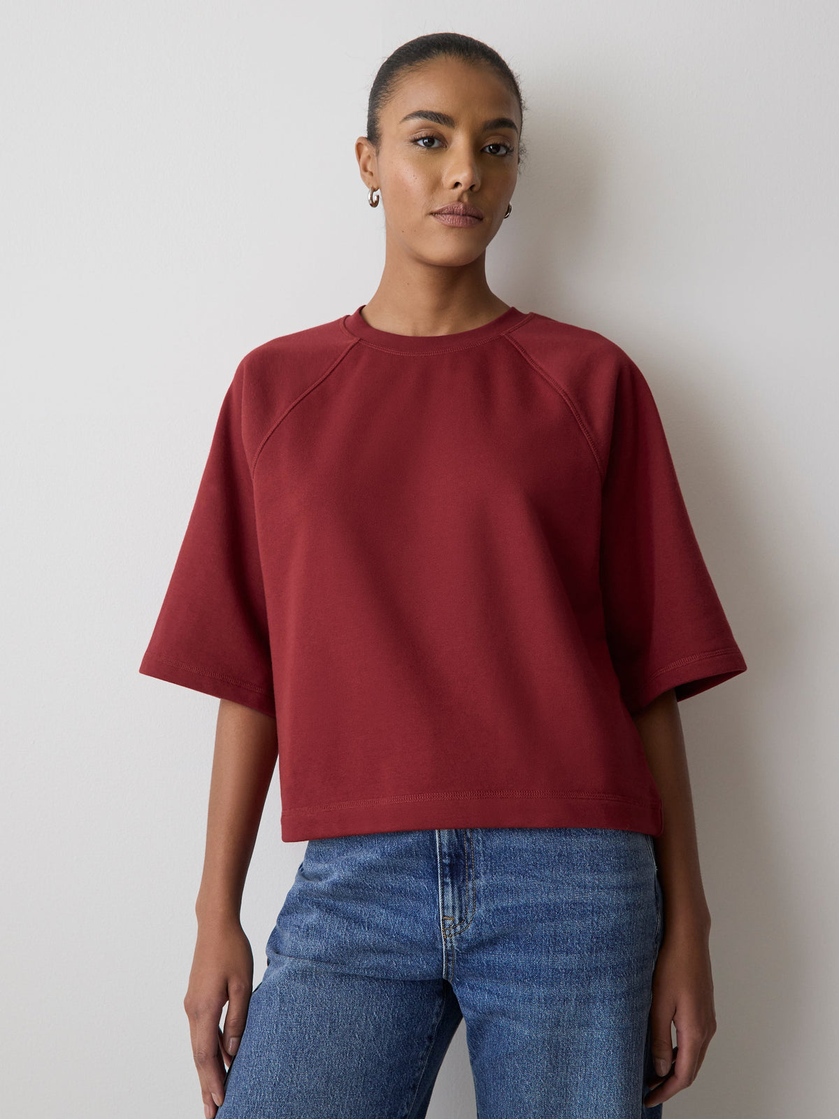 Short-Raglan-Sleeve Crew-Neck French Terry Top rw&co Special Promo Price