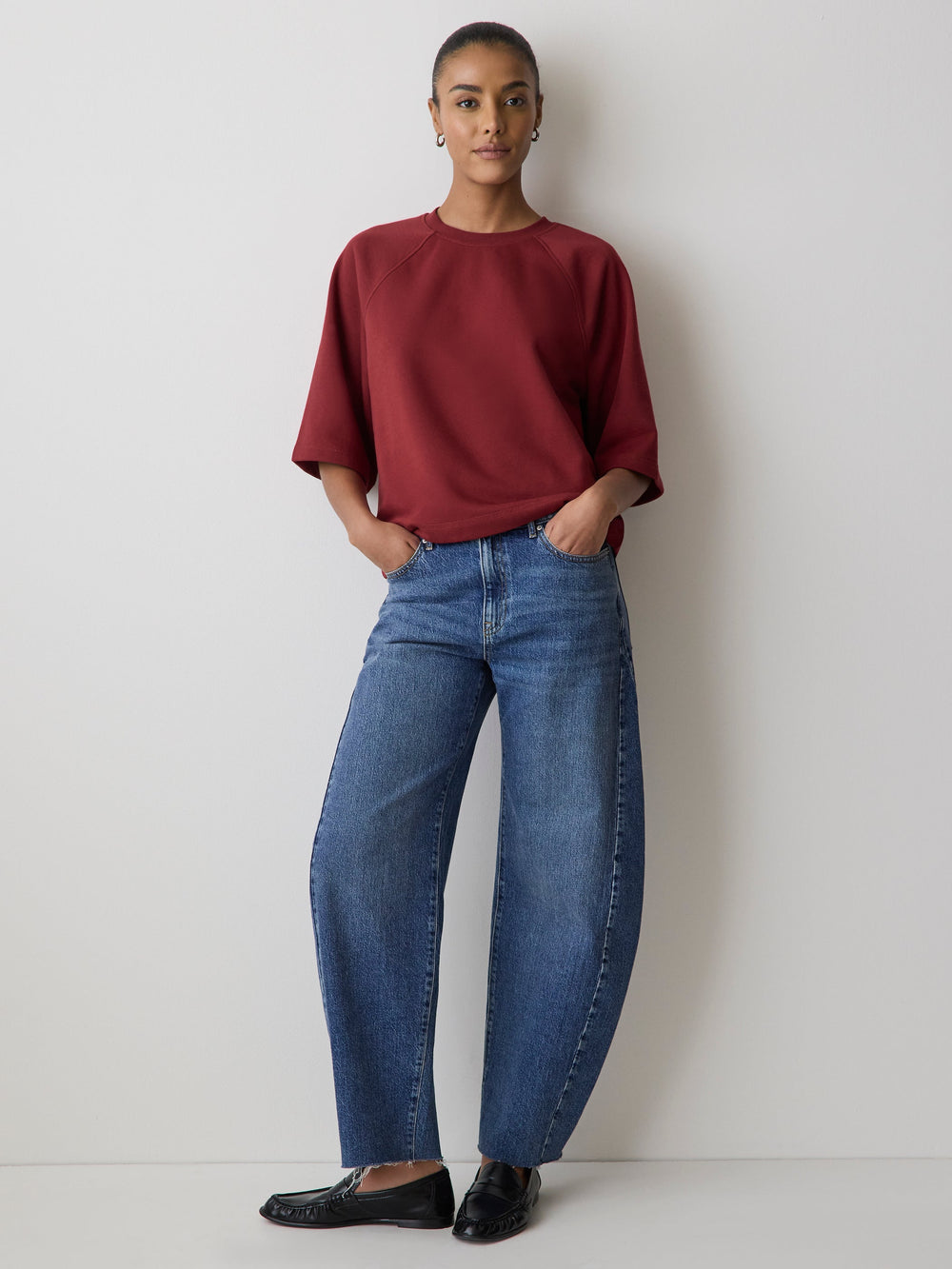 Short-Raglan-Sleeve Crew-Neck French Terry Top rw&co Special Promo Price