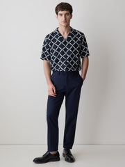 Short-Sleeve Camp-Collar Shirt with Geo Print rw&co Limited Time Discount