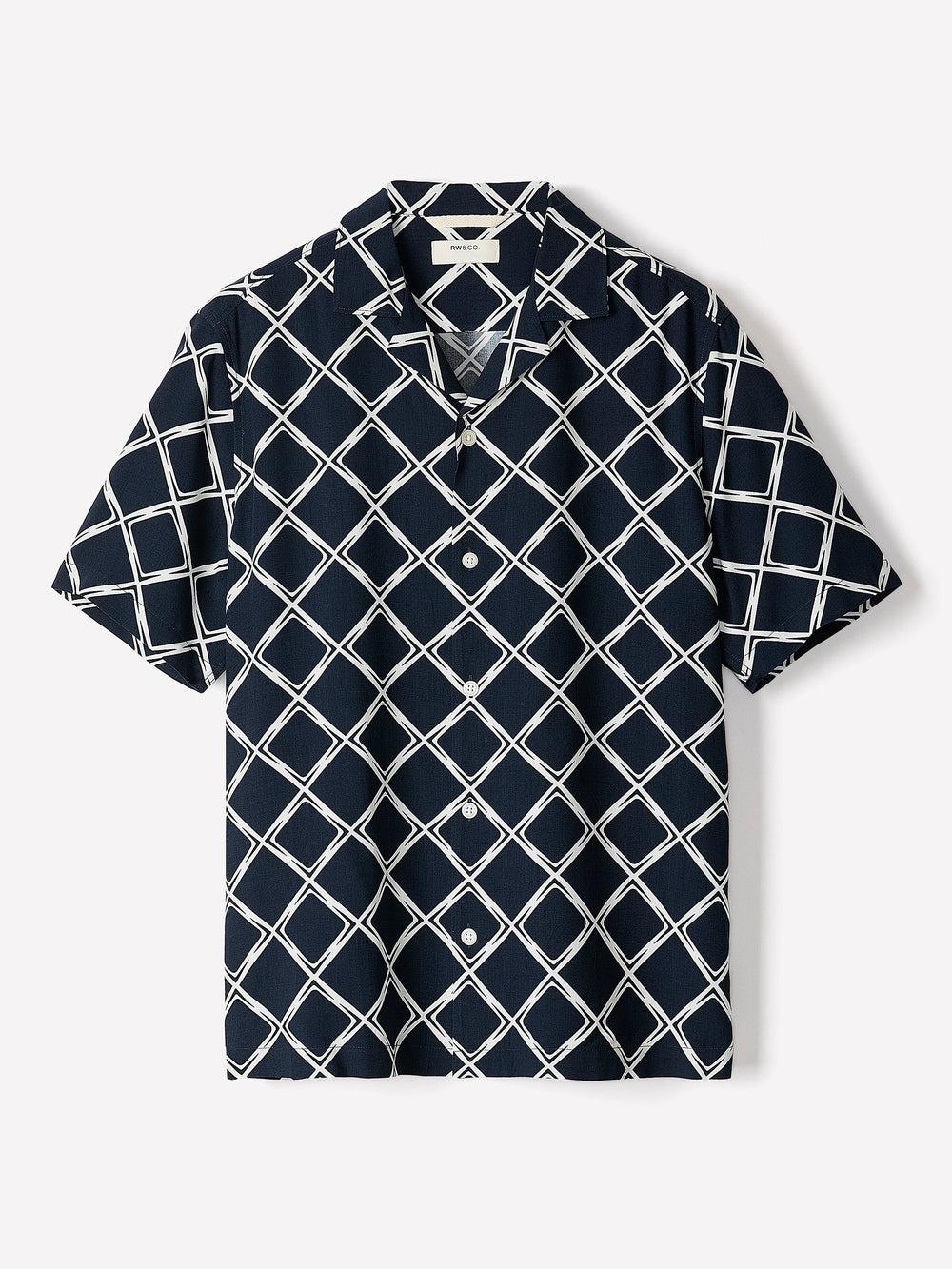 Short-Sleeve Camp-Collar Shirt with Geo Print rw&co Limited Time Discount