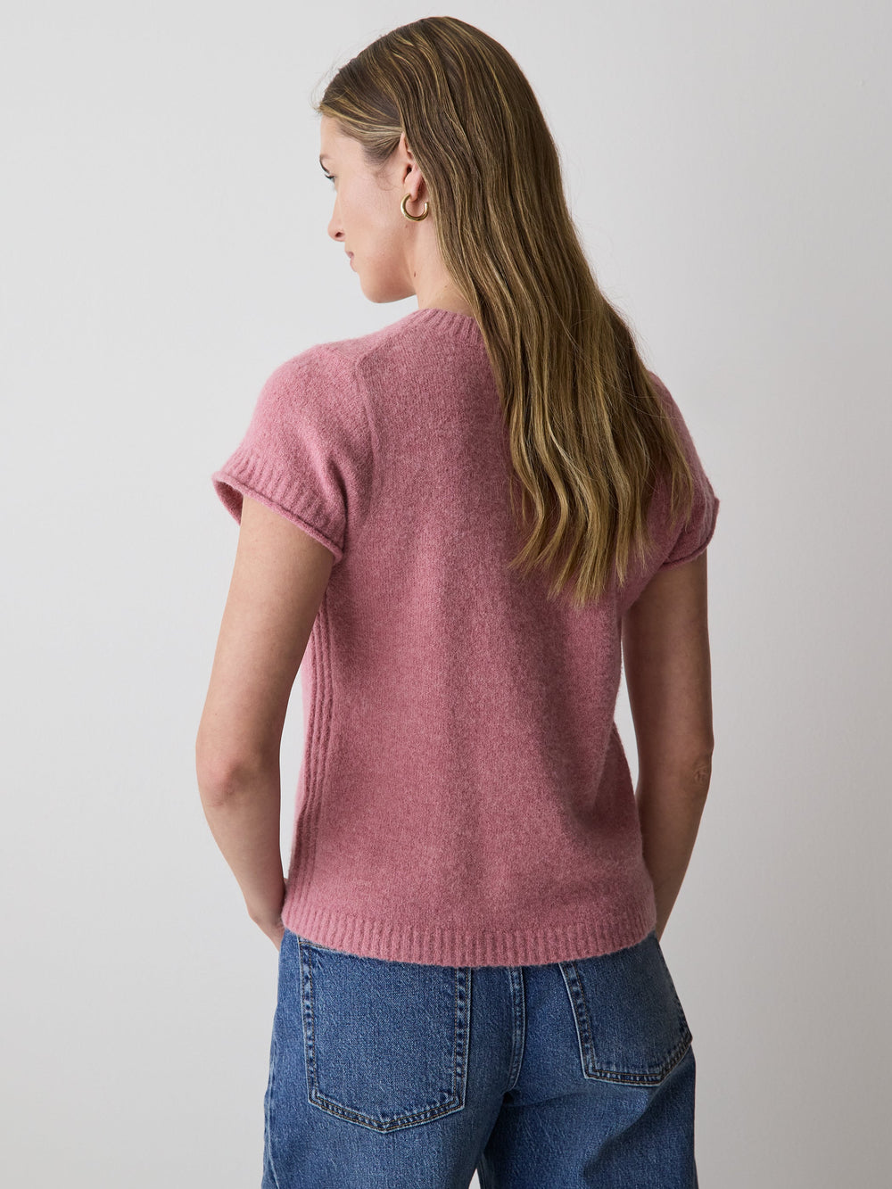 Wool-Blend Cap-Sleeve Crew-Neck Boxy Sweater rw&co Limited Time Discount
