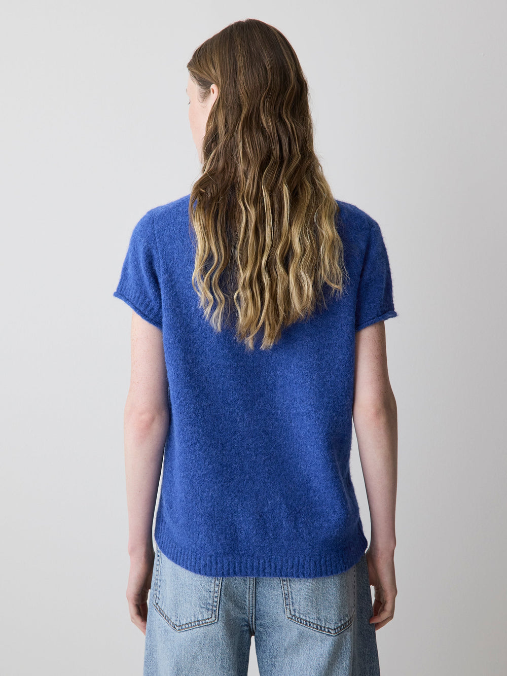 Wool-Blend Cap-Sleeve Crew-Neck Boxy Sweater rw&co Limited Time Discount