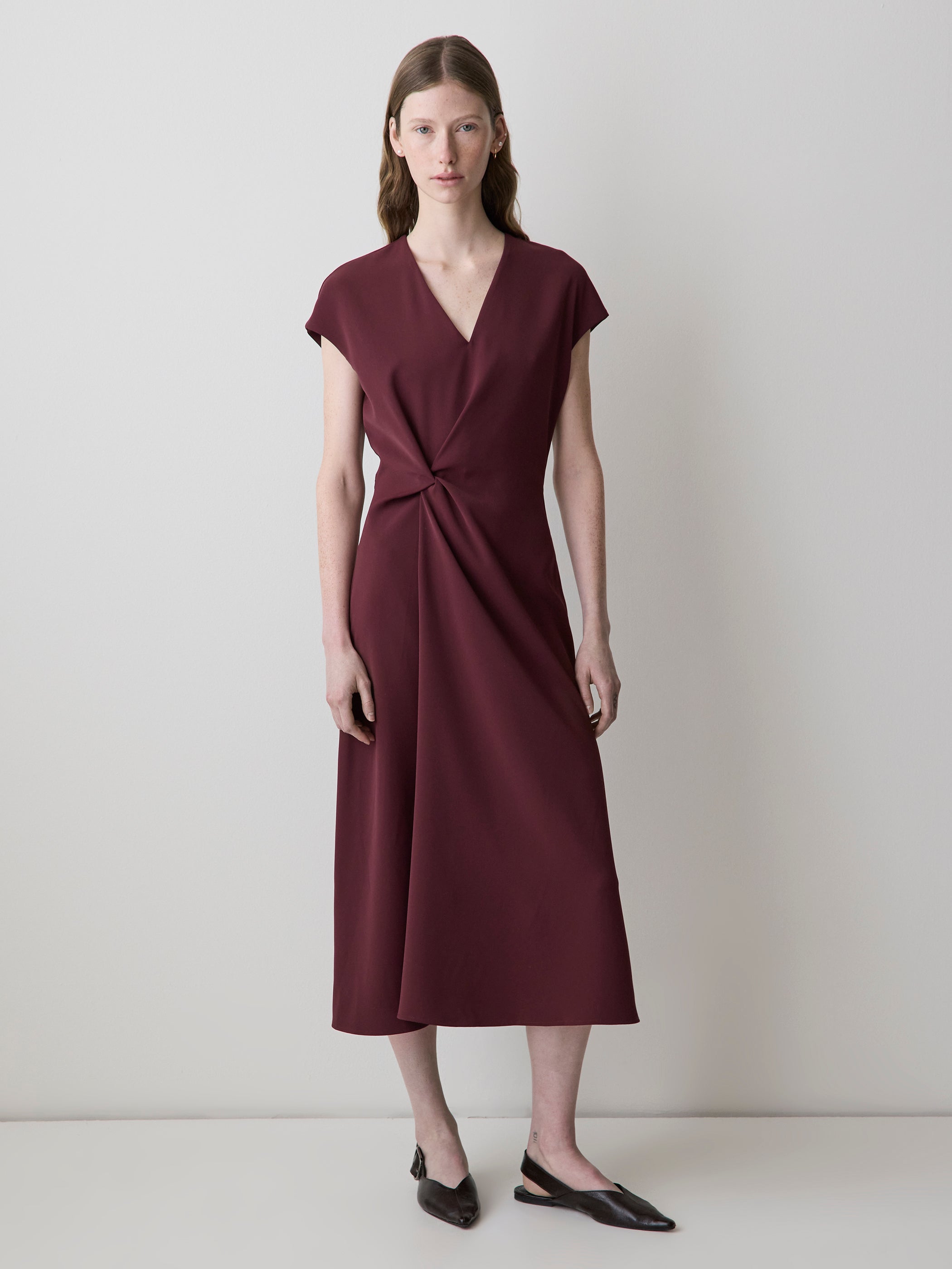Extended-Sleeve V-Neck Twill Midi Dress rw&co Exclusive Sale Price