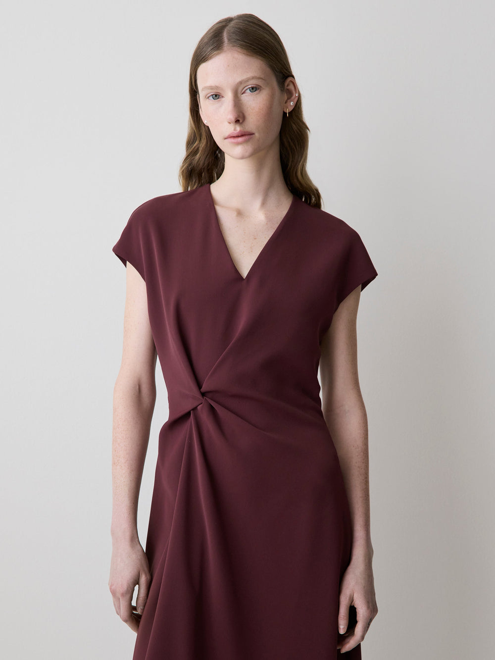 Extended-Sleeve V-Neck Twill Midi Dress rw&co Exclusive Sale Price