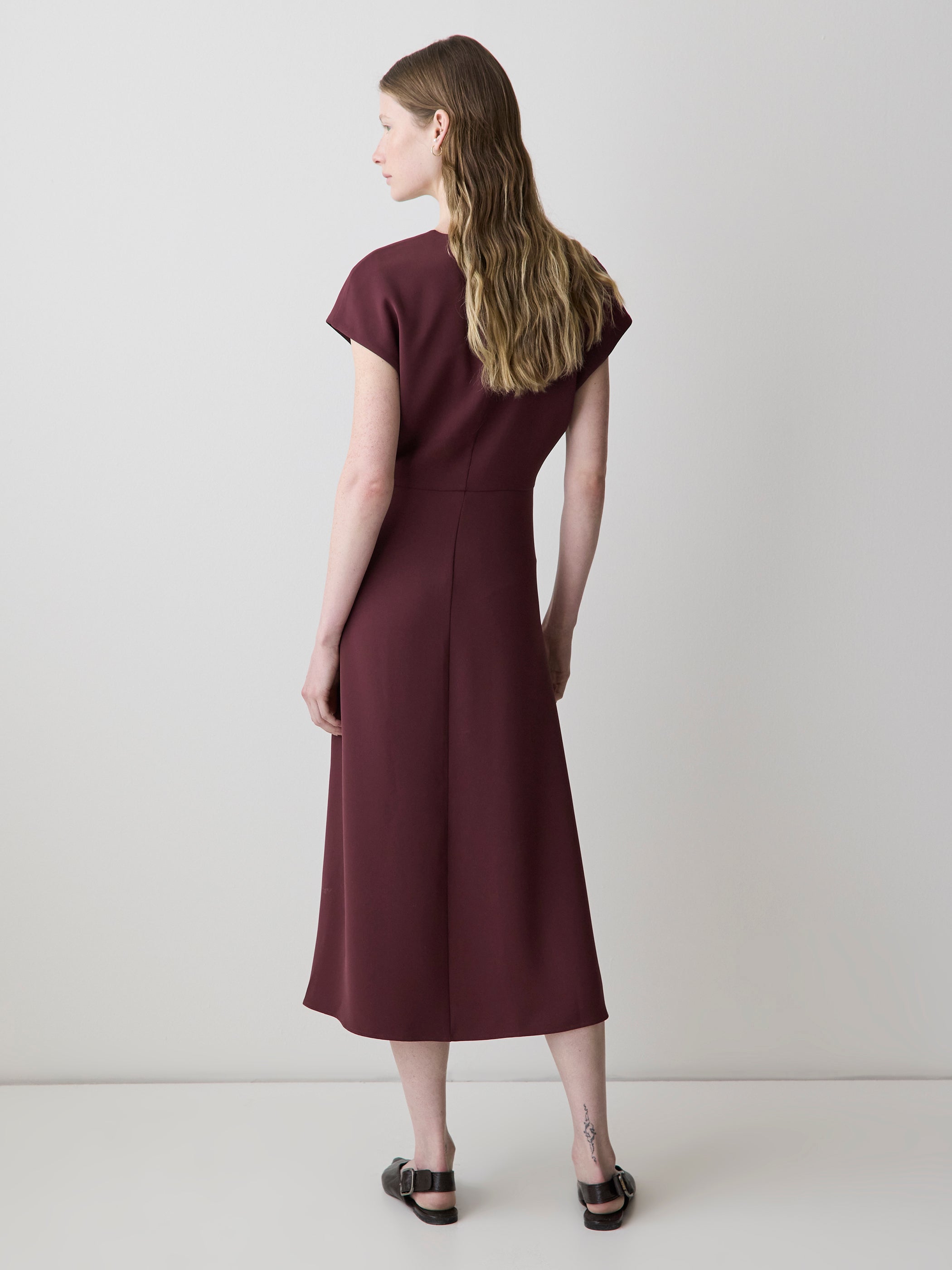 Extended-Sleeve V-Neck Twill Midi Dress rw&co Exclusive Sale Price