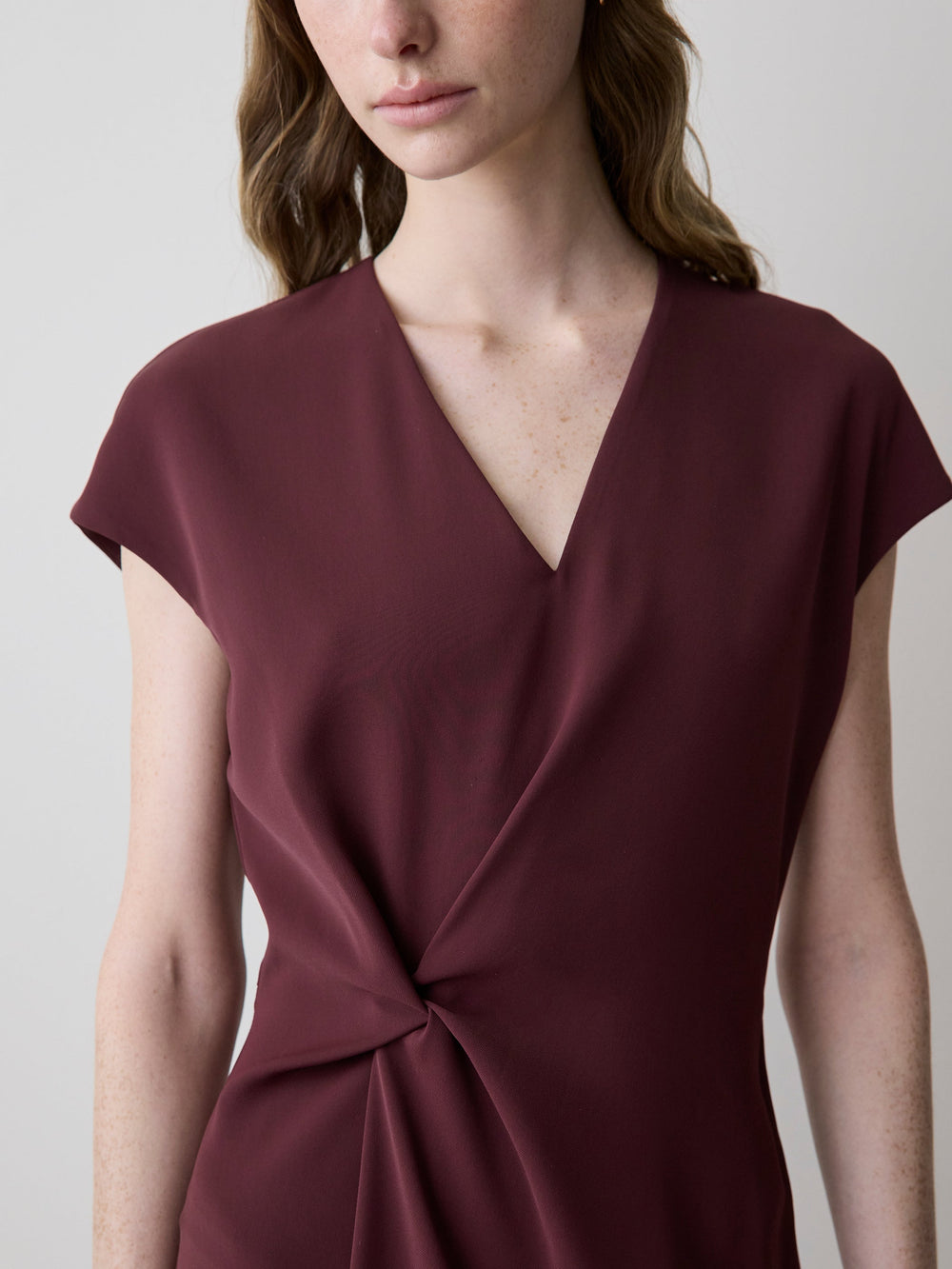 Extended-Sleeve V-Neck Twill Midi Dress rw&co Exclusive Sale Price