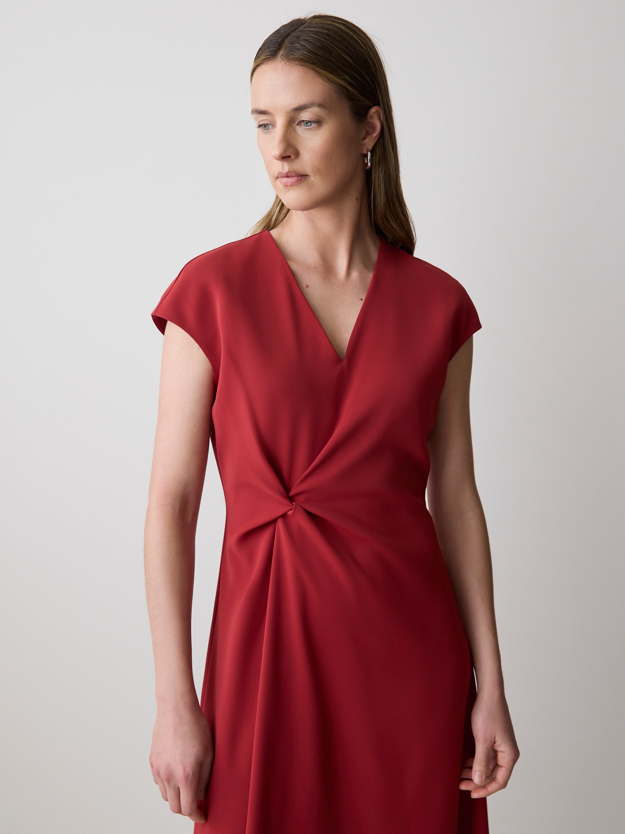 Extended-Sleeve V-Neck Twill Midi Dress rw&co Exclusive Sale Price