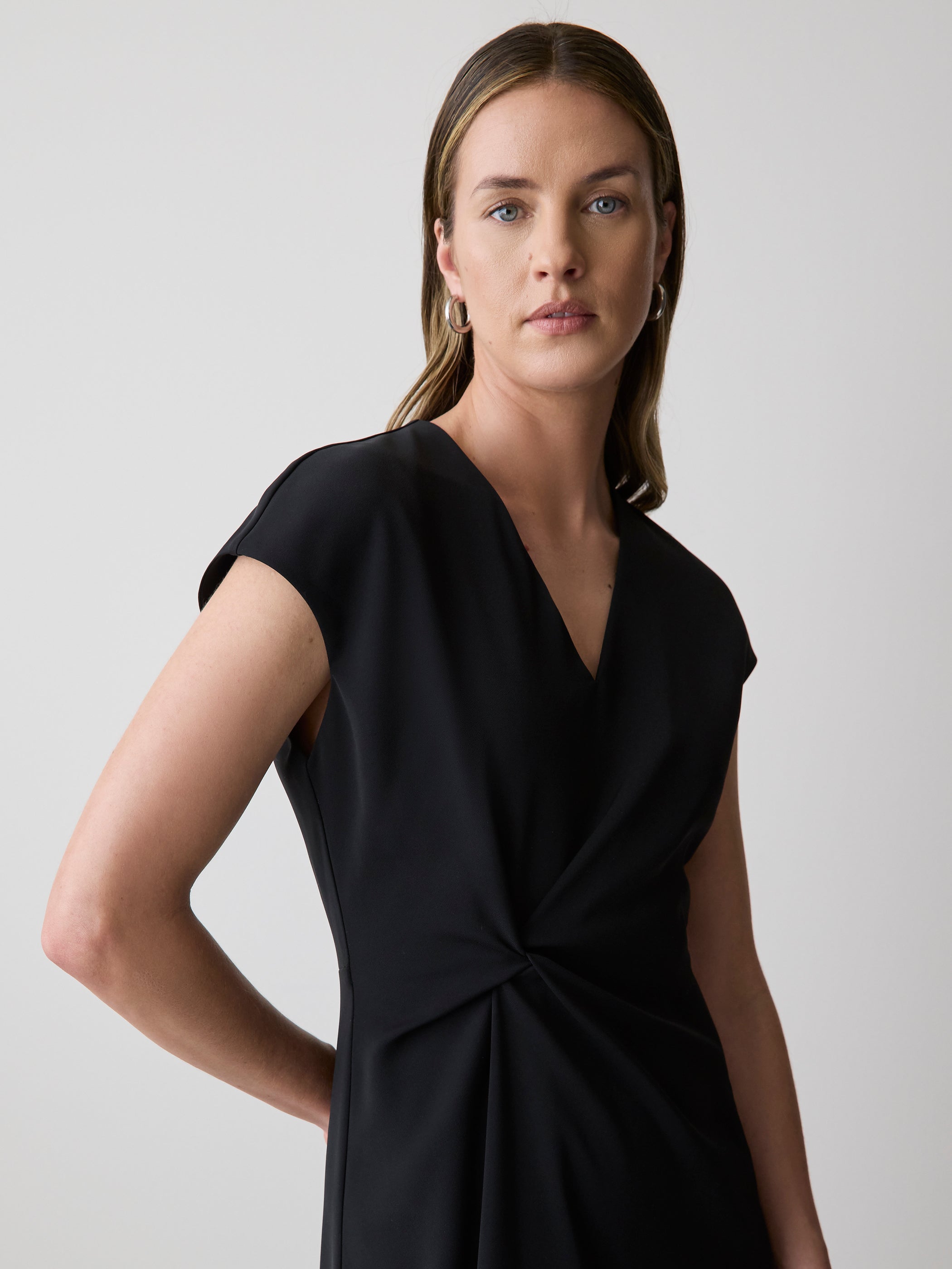 Extended-Sleeve V-Neck Twill Midi Dress rw&co Exclusive Sale Price