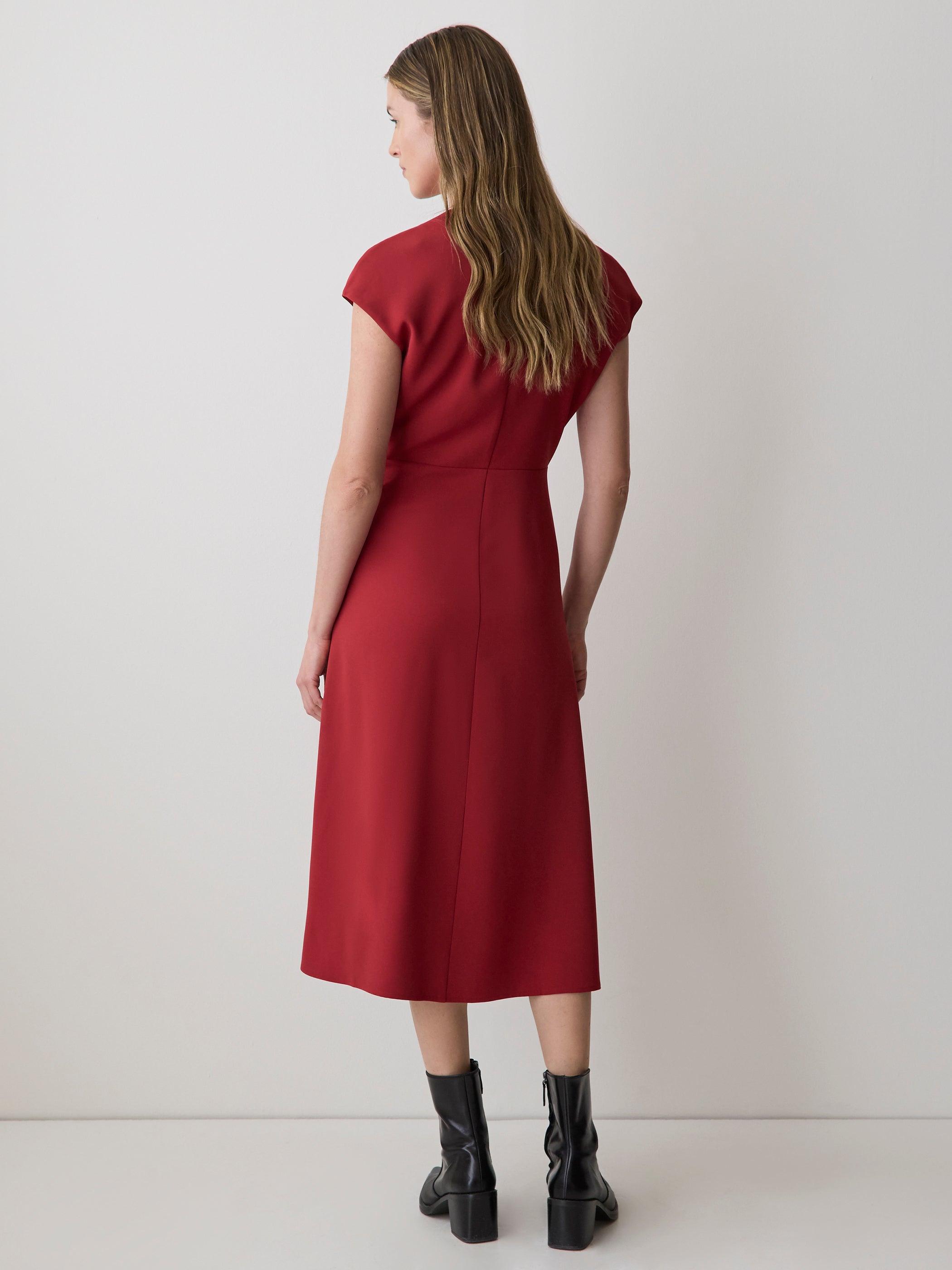 Extended-Sleeve V-Neck Twill Midi Dress rw&co Exclusive Sale Price