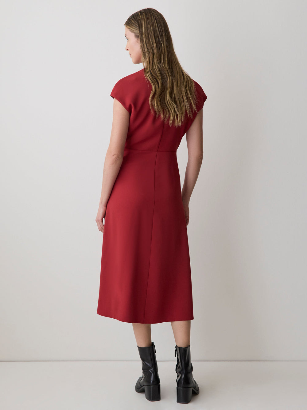 Extended-Sleeve V-Neck Twill Midi Dress rw&co Exclusive Sale Price