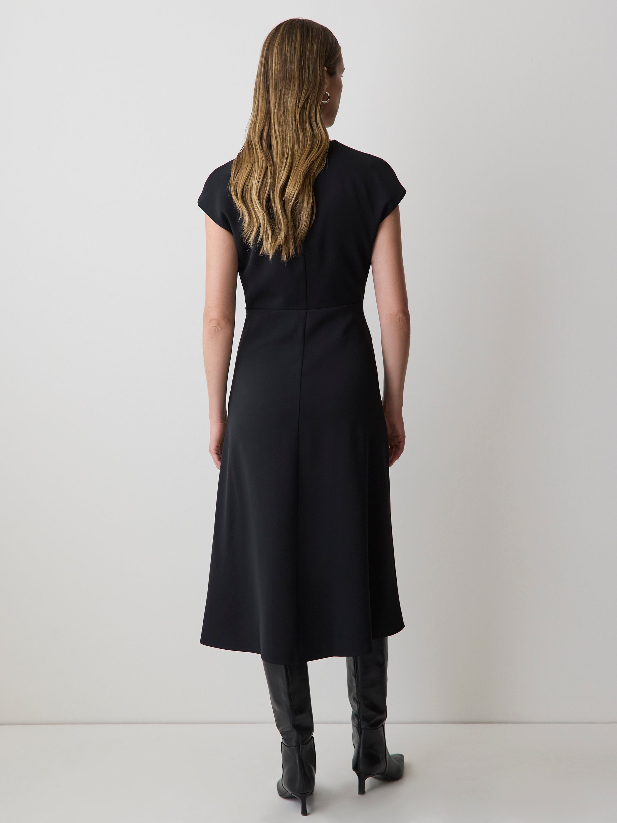 Extended-Sleeve V-Neck Twill Midi Dress rw&co Exclusive Sale Price