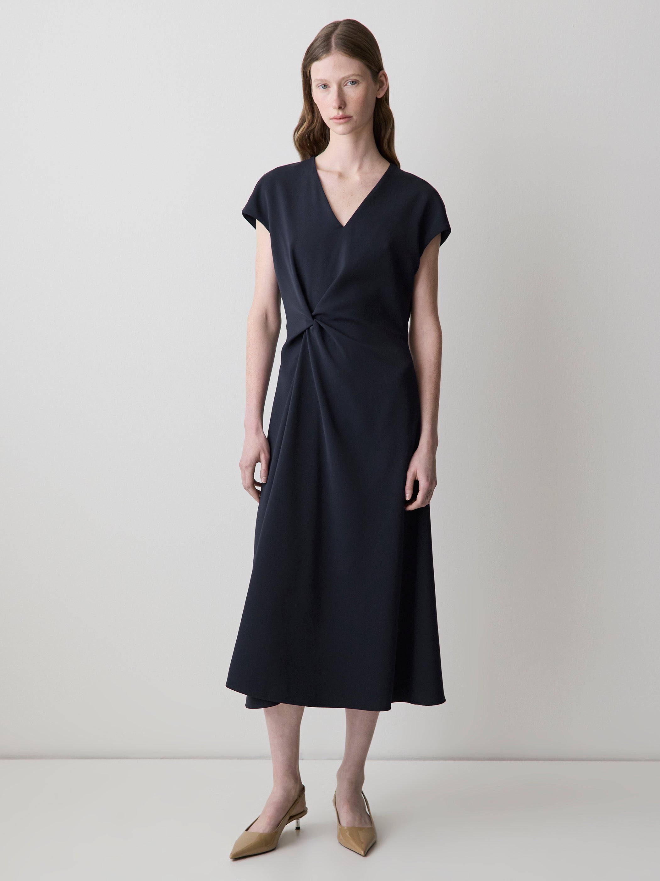 Extended-Sleeve V-Neck Twill Midi Dress rw&co Exclusive Sale Price
