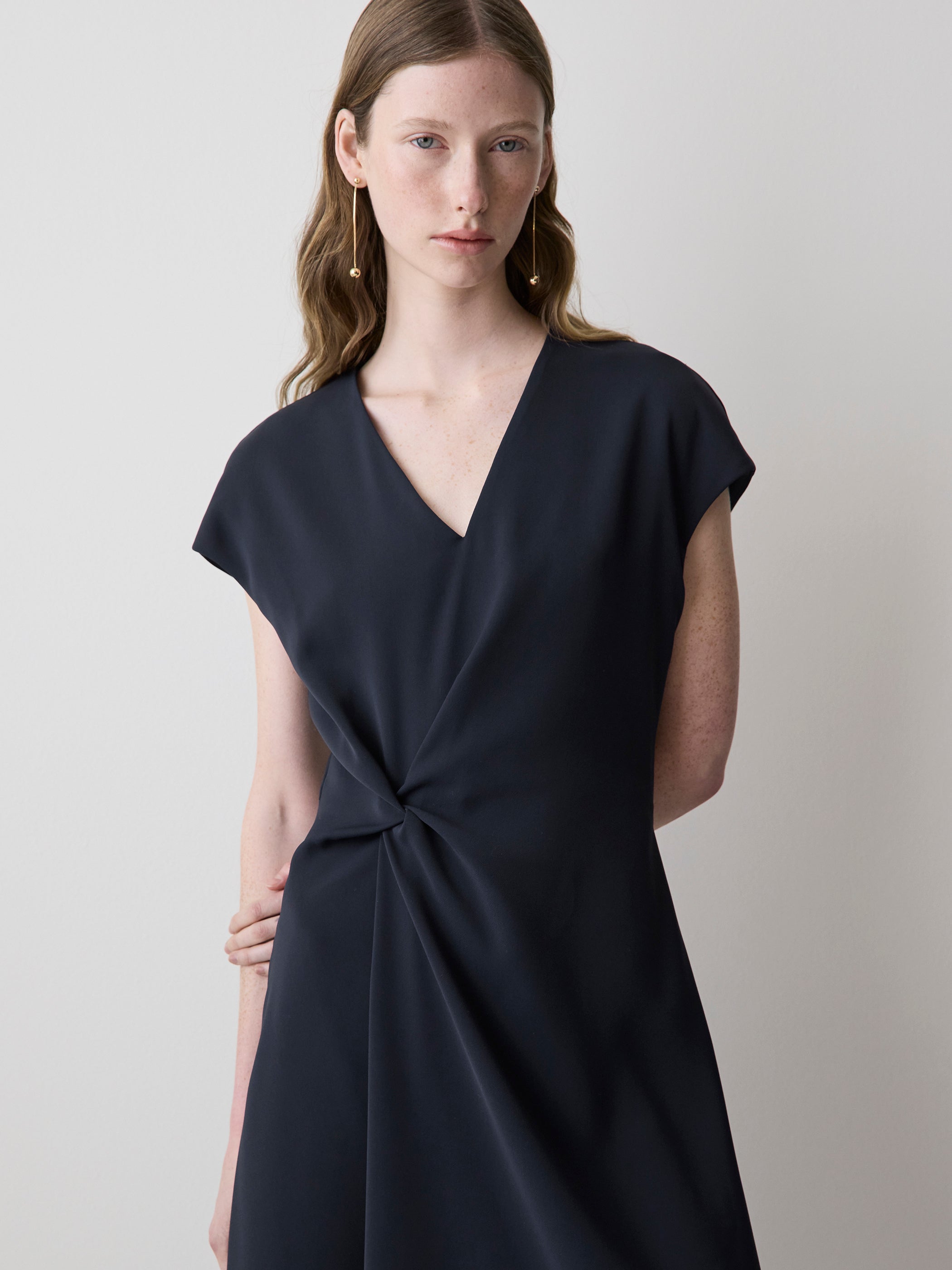 Extended-Sleeve V-Neck Twill Midi Dress rw&co Exclusive Sale Price
