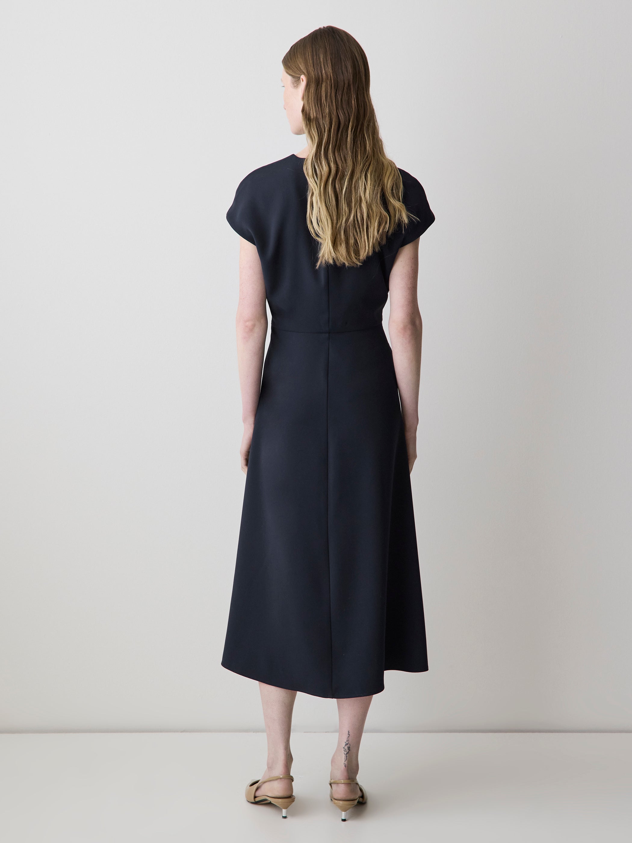 Extended-Sleeve V-Neck Twill Midi Dress rw&co Exclusive Sale Price