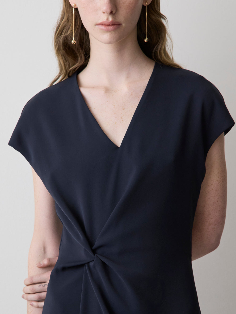 Extended-Sleeve V-Neck Twill Midi Dress rw&co Exclusive Sale Price