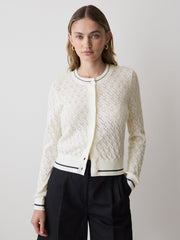 Long-Sleeve Crew-Neck Cardigan with Pointelle Stitches rw&co Great Value Deal