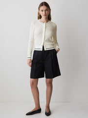 Long-Sleeve Crew-Neck Cardigan with Pointelle Stitches rw&co Great Value Deal