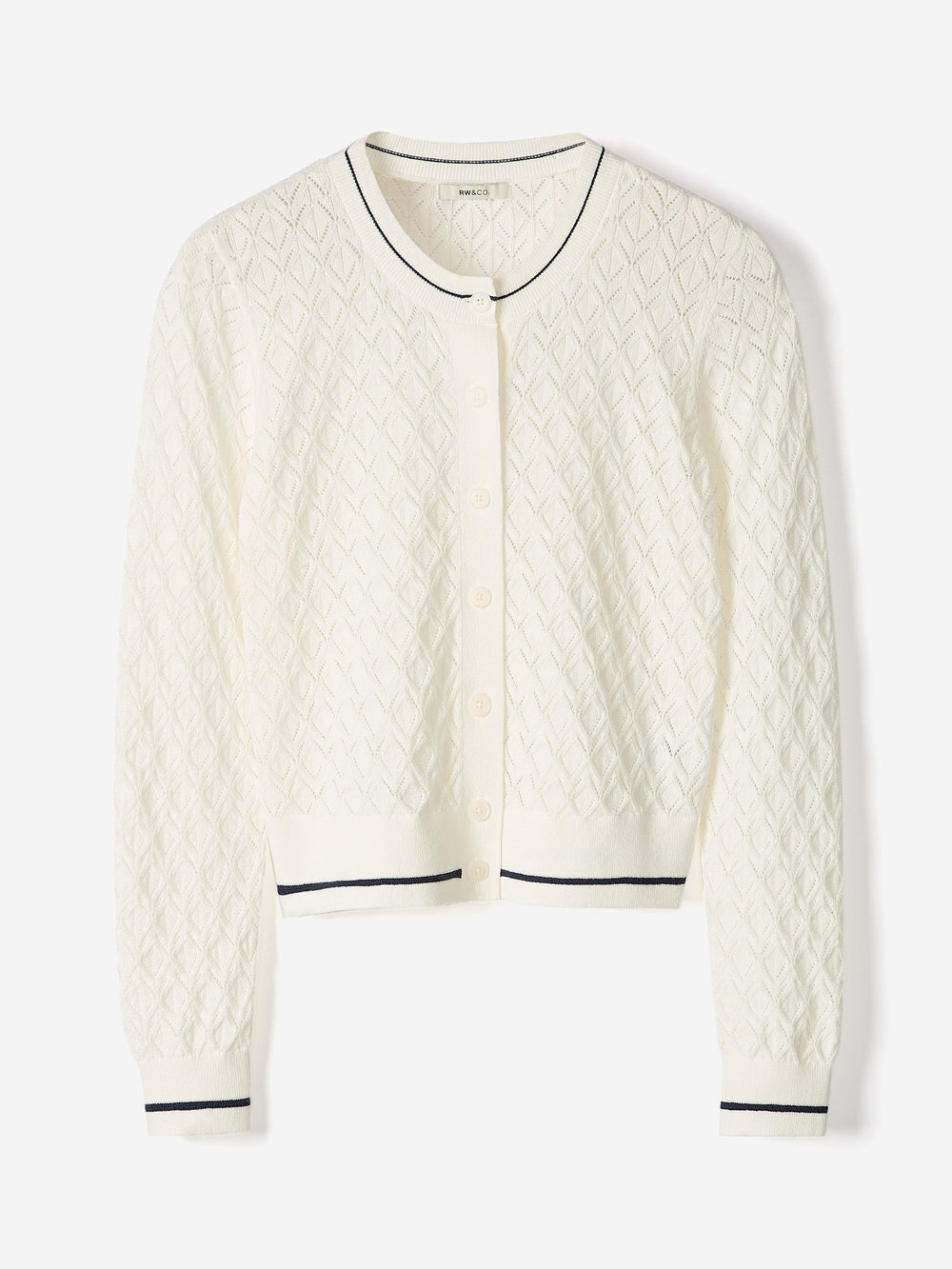 Long-Sleeve Crew-Neck Cardigan with Pointelle Stitches rw&co Great Value Deal