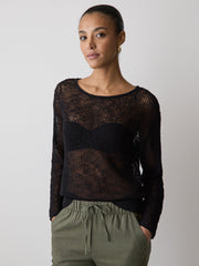 Long-Sleeve Crew-Neck Mesh Sweater rw&co Special Promo Price