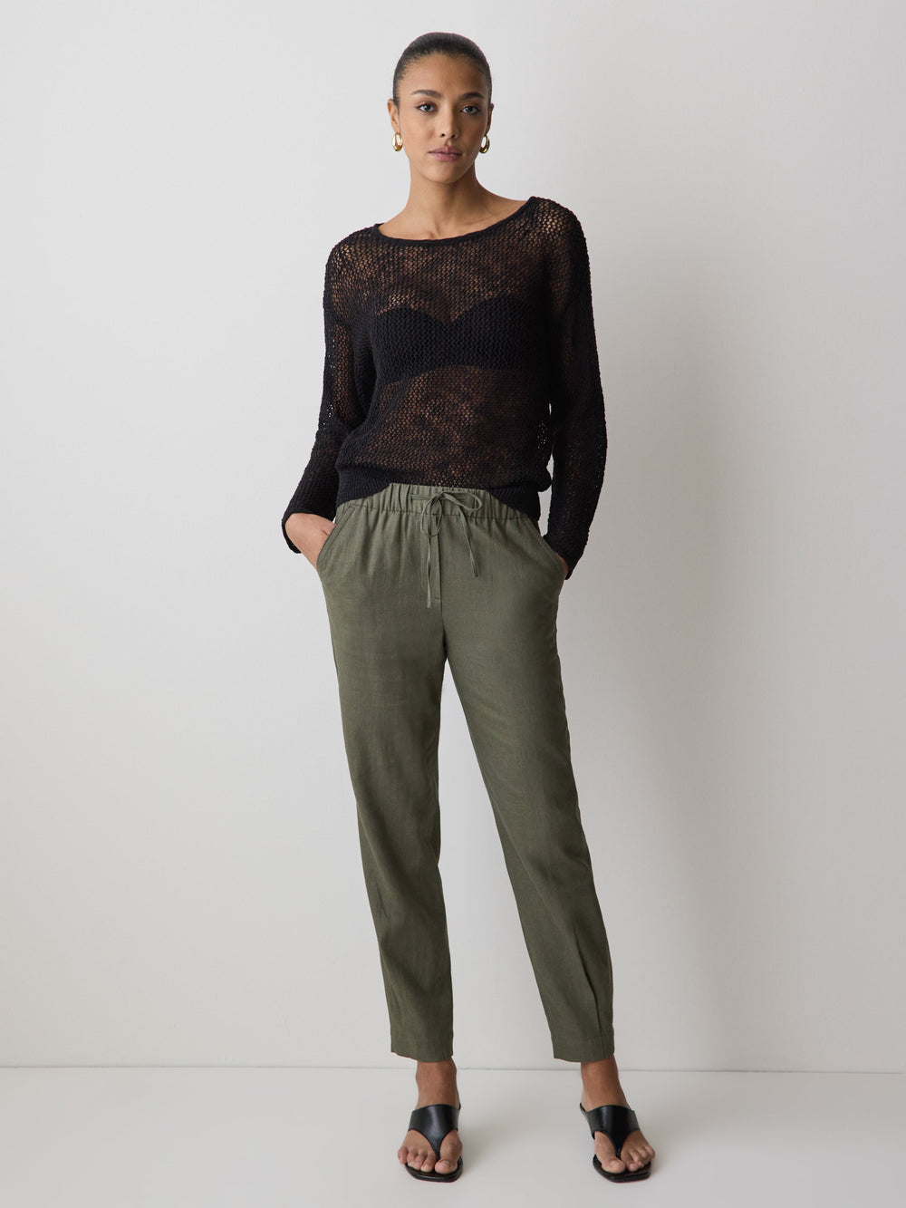 Long-Sleeve Crew-Neck Mesh Sweater rw&co Special Promo Price