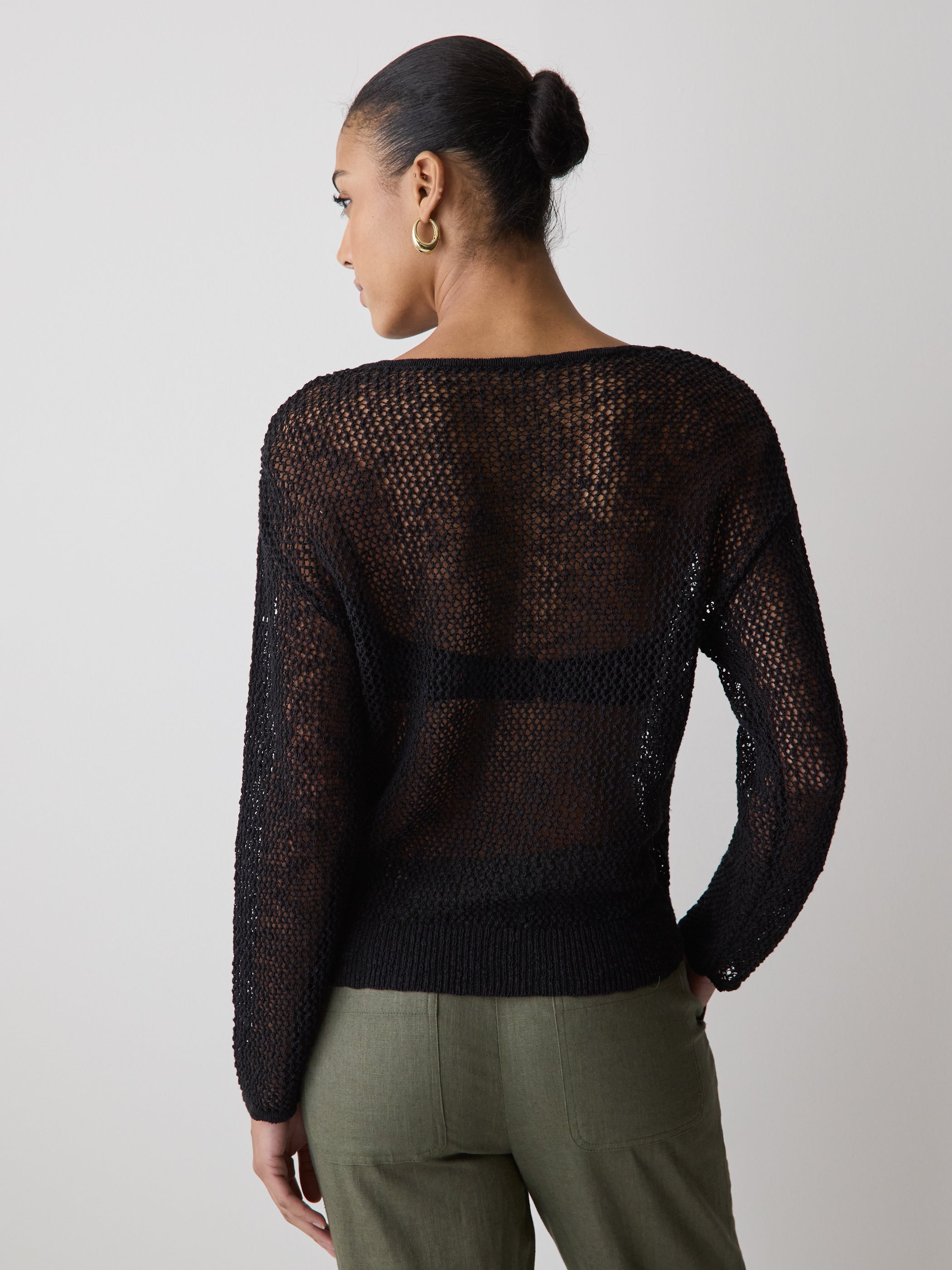 Long-Sleeve Crew-Neck Mesh Sweater rw&co Special Promo Price