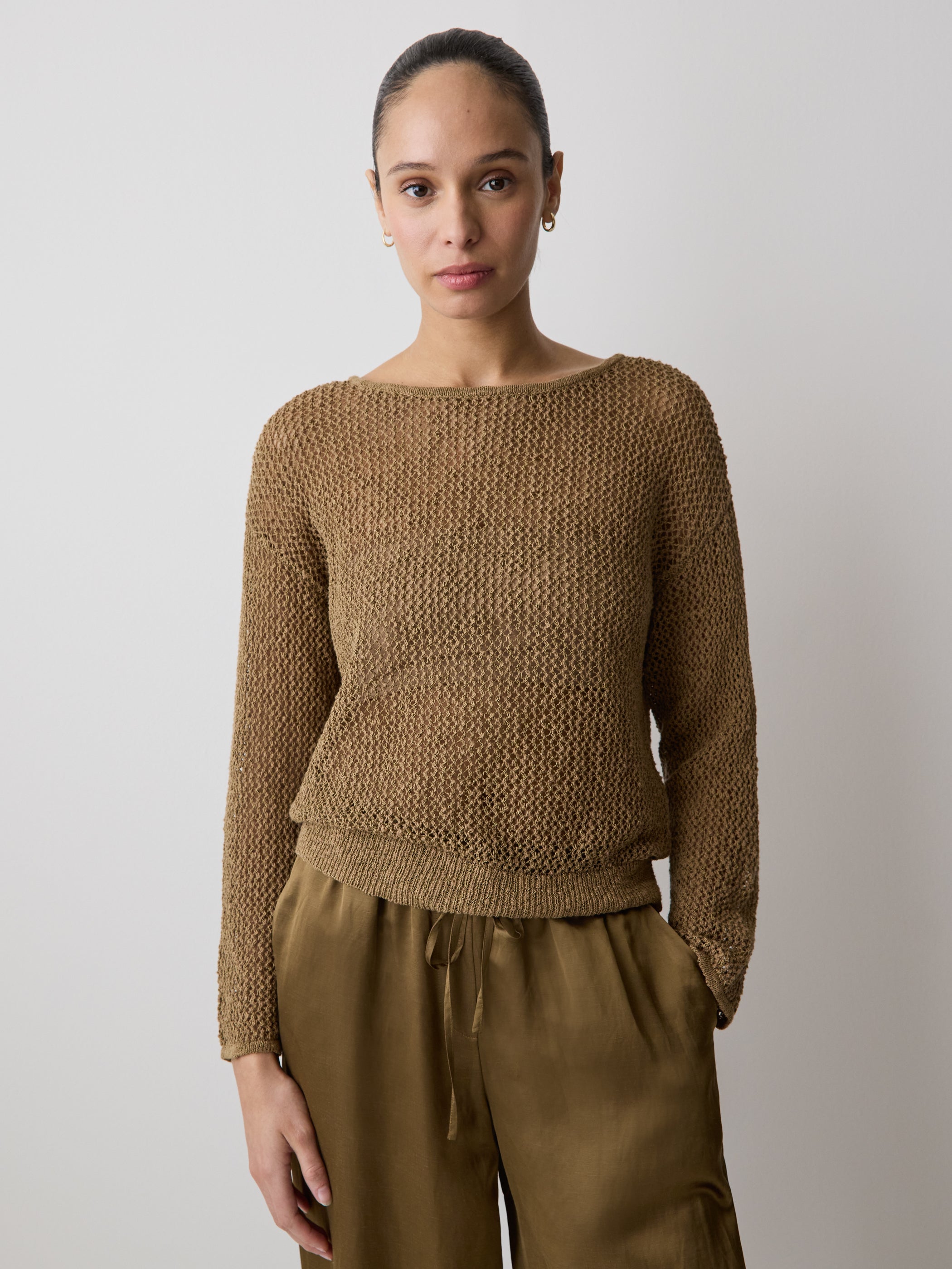 Long-Sleeve Crew-Neck Mesh Sweater rw&co Special Promo Price