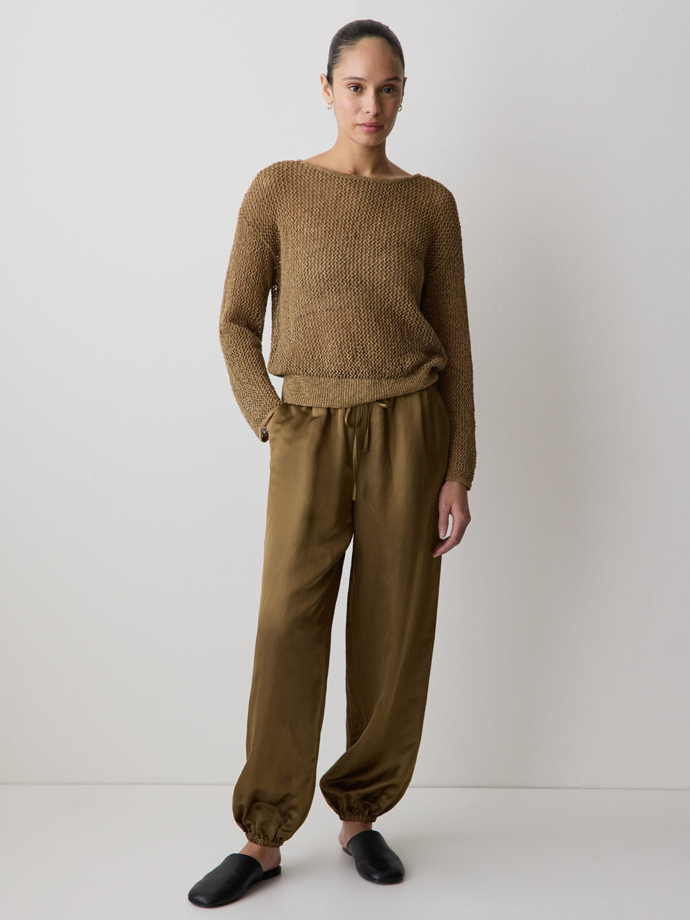 Long-Sleeve Crew-Neck Mesh Sweater rw&co Special Promo Price