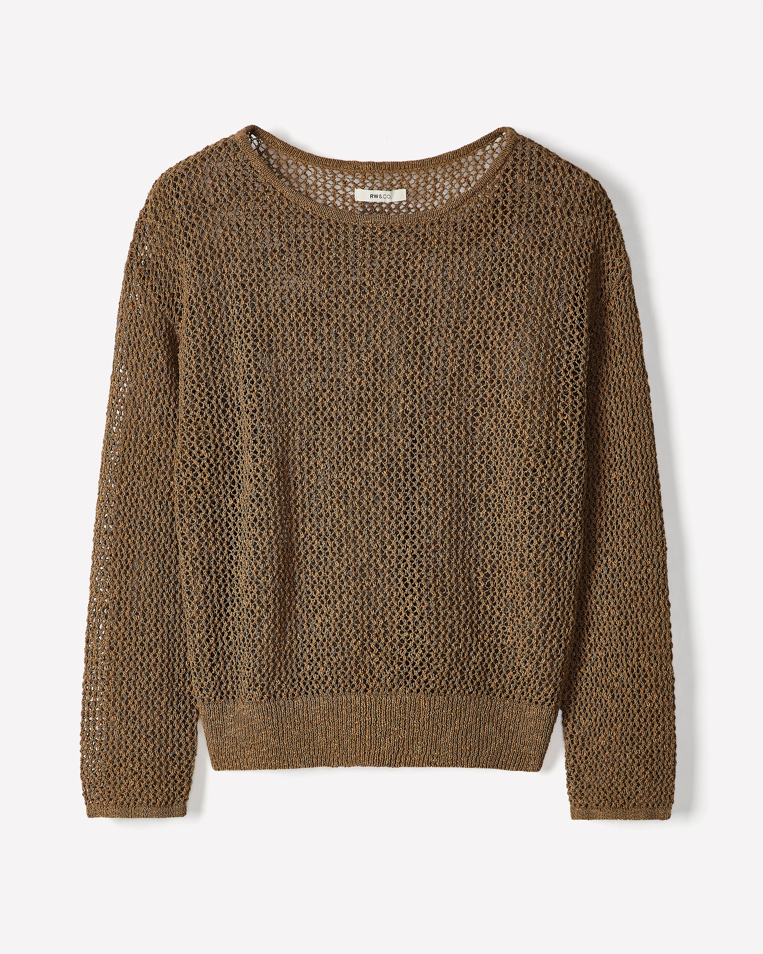Long-Sleeve Crew-Neck Mesh Sweater rw&co Special Promo Price