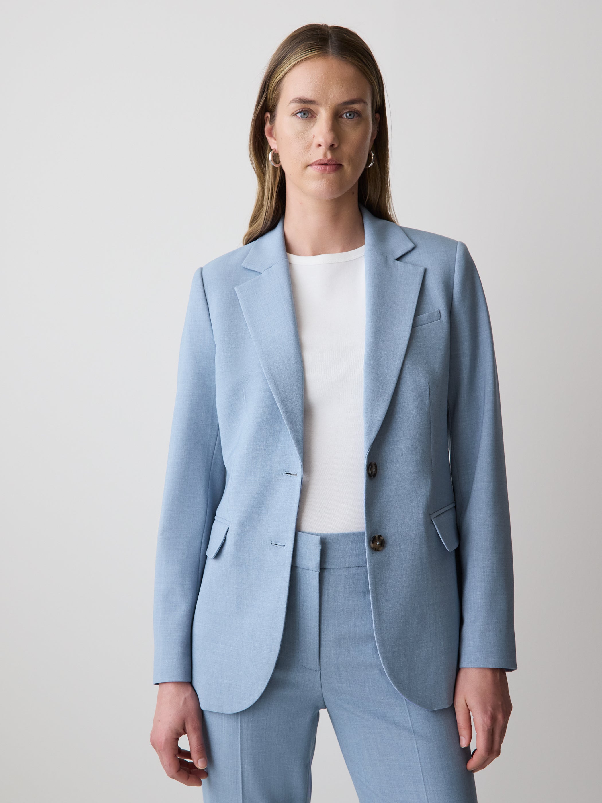 Light Blue Two-Button Fitted Blazer rw&co On Sale