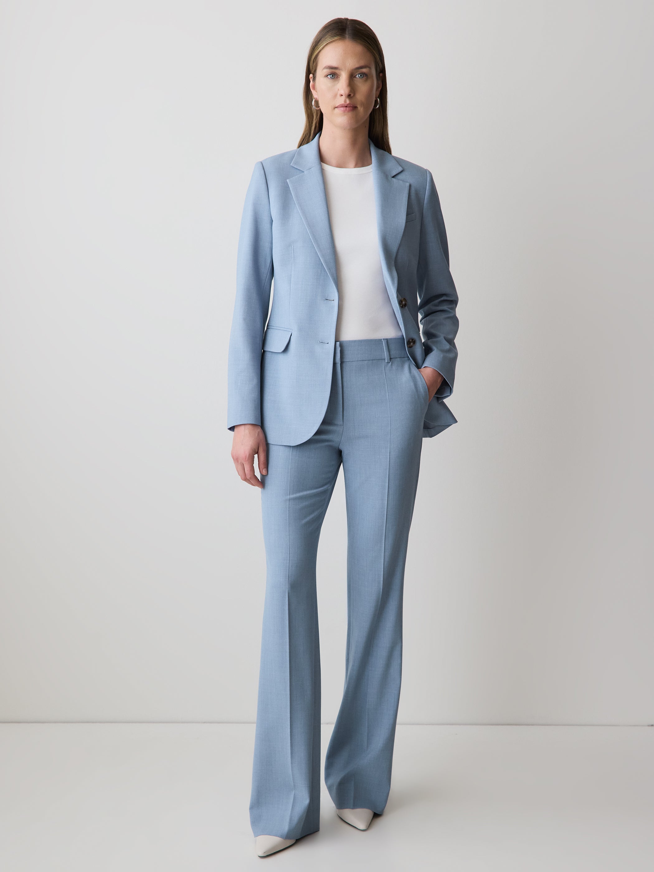 Light Blue Mid-Rise Flare-Leg Pant rw&co Special Offer