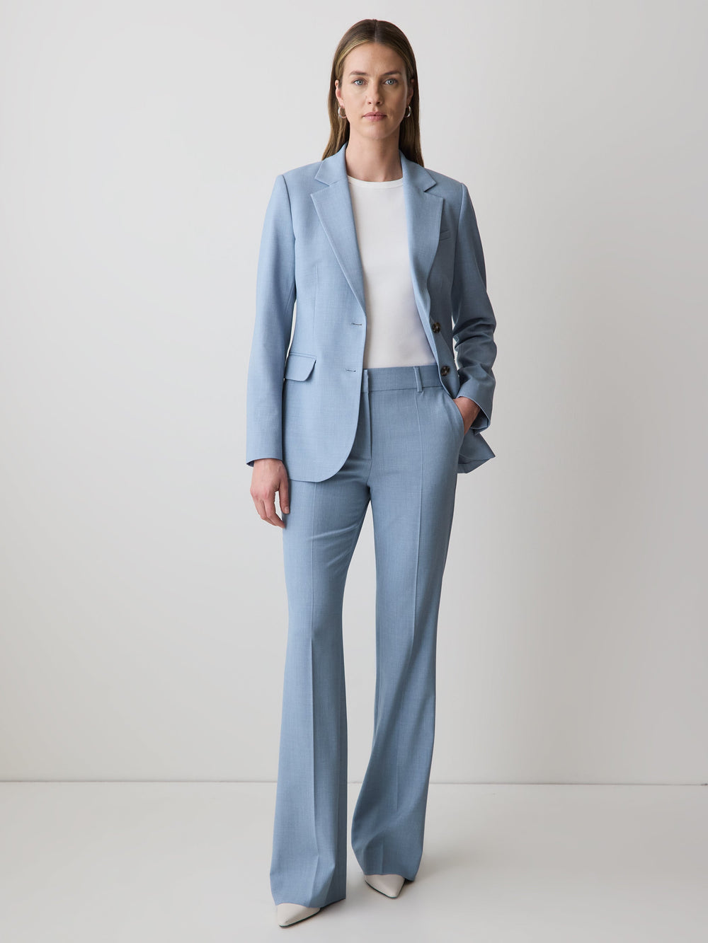 Light Blue Mid-Rise Flare-Leg Pant rw&co Special Offer
