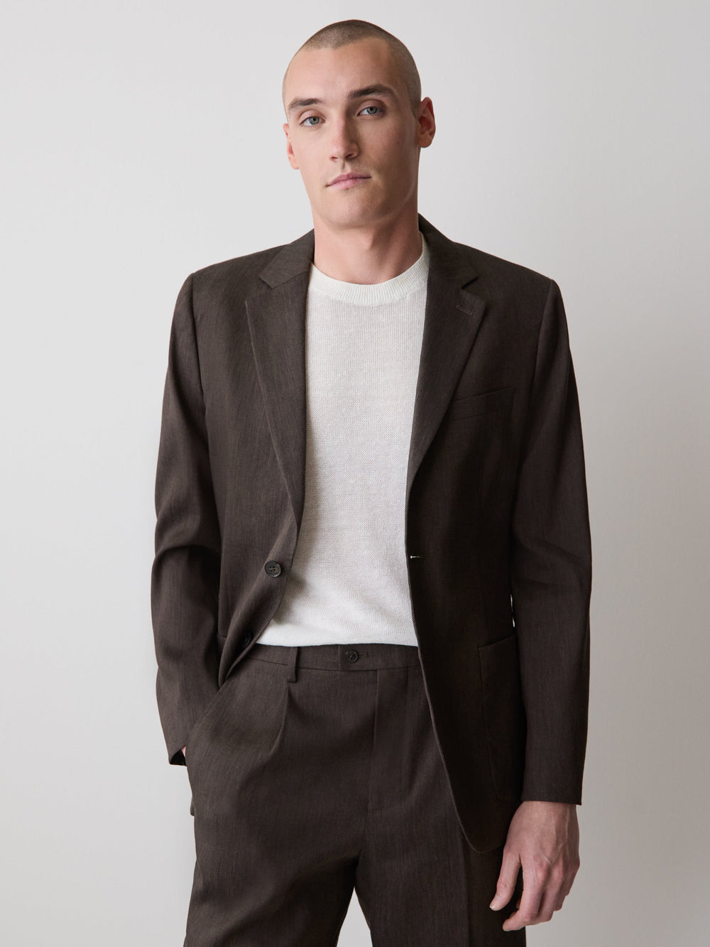 Slim-Fit Brown Linen-Blend Blazer rw&co Great Value Deal